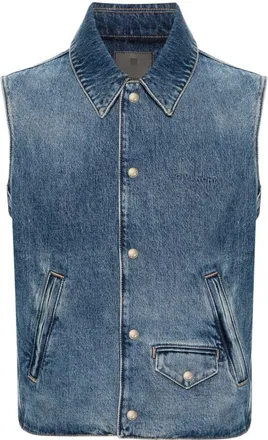 Givenchy logo-embroidered denim vest - men - Cotton/Polyester - M - Blue