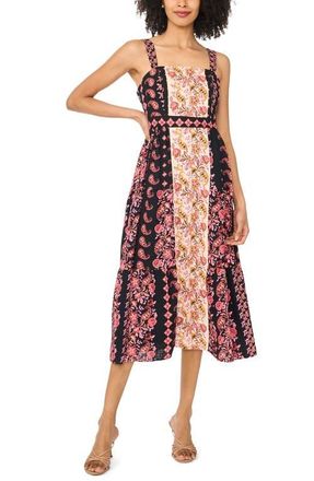 CeCe by Cynthia Steffe Mixed Scarf Print Midi Dress in Rich Black at Nordstrom, Size Xx-Large