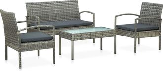 vidaXL Set De Muebles De Jard&iacute;n 4 Pzas Y Cojines Rat&aacute;n Sint&eacute;tico Gris Vidaxl