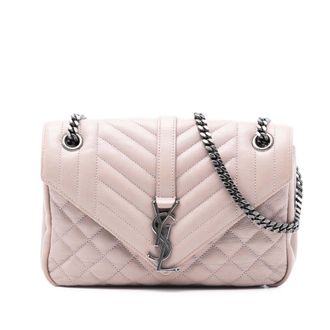 Saint Laurent Pre-owned Womens Medium Sheepskin Triquilt Monogram College Bag - Lilac Leather - One Size
