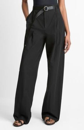 Vince Pleated High Waist Wide Leg Cotton Blend Pants in Black at Nordstrom Rack, Size 10