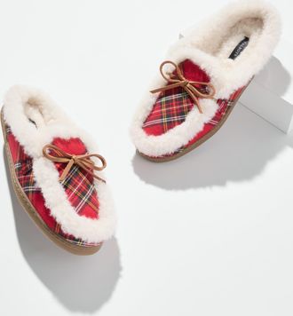 Talbots Marley Flannel Classic Shearling Slippers - Red - 10M Talbots