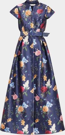 Sachin & Babi Marta Pleated Floral-Print Gown