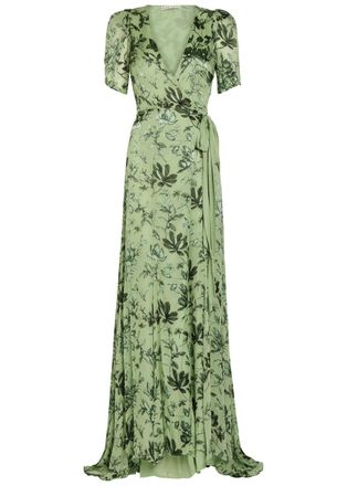 Alice & Olivia Tiana Devor&eacute; Chiffon Maxi Wrap Dress - Green - 2 (UK6 / XS)