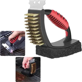 OEM Cepillo Para Parrilla 3 En 1 Con Raspador Y Esponja, Limpiador Resistente Para Parrillas De Barbacoa, Ideales Barbacoa Mango Resistente Calor