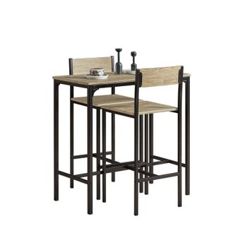 SoBuy Set Mesa Alta De Bar Y 2 Taburetes Con Respaldos Mesa De Cafeter&iacute;a, 3 Piezas Set De Balc&oacute;n, Set De Bar L89cm X D45cm X H86,5cm Ogt03-n Sobuy Es