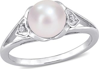 Delmar Sterling Silver 7-7.5mm Cultured Freshwater Pearl & Diamond Ring - 0.02ct. in White at Nordstrom Rack, Size 6