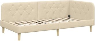 vidaXL Corner Bed Frame with Headboard Cream 90 x 190 cm Fabric vidaXL