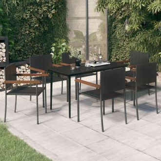vidaXL Juego De Comedor Para Jard&iacute;n 7 Piezas Negro Vidaxl