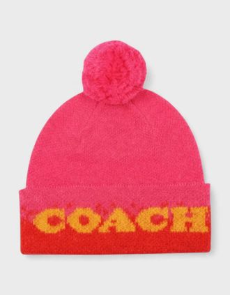 Coach Womens Coach Colour-Blocked Ombr&eacute; Pom-Pom Beanie - Pink - Size: O/S