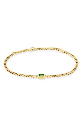 Zoë Chicco Small Curb Chain Emerald Bracelet in 14K Yellow Gold at Nordstrom, Size 6.5