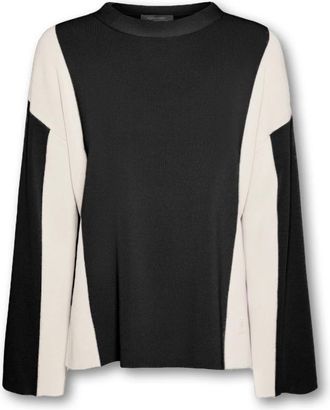 Elena Miro Viscosemix trui met colour block - Dames - Ronde hals truien - Zwart - XS - Nylon - Truien & Vesten