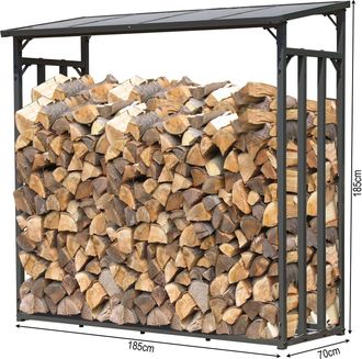 Quick-Star Quick-star - Metall Kaminholzregal Anthrazit Xxl 185 X 70 X 185 Cm Garten Kaminholzunterstand 2,3 M&sup3; Kaminholzlager Stapelhilfe Aussen