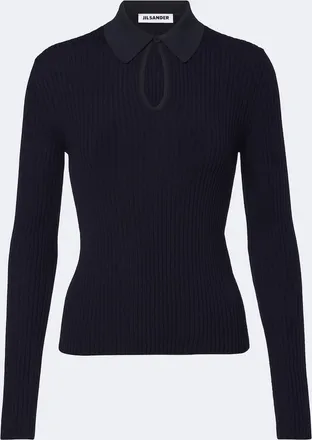 Jil Sander Cutout ribbed-knit wool polo sweater