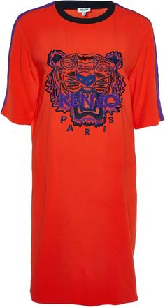 Kenzo tiger-embroidered T-shirt dress - Orange