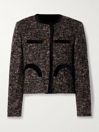Blaz&eacute; Milano Giacca In Tweed Boucl&eacute; Con Finiture In Velluto Katara Shamo - Marrone