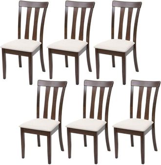 Hhg Juego De 6 Sillas De Comedor Hhg-525, Silla De Cocina Silla, Tela/textil Madera Maciza, Estructura Oscura, Beige