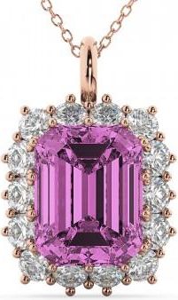 Allurez Emerald Cut Pink Sapphire & Diamond Pendant 14k Rose Gold (5.68ct)
