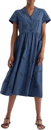 Seasalt Cornwall Fowen Embroidered Organic Cotton Shirtdress in Pressed Herbs Light Wash Dusk at Nordstrom, Size 16