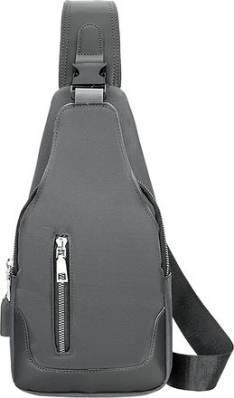 Generic Mens Business Crossbody USB Interface Lock Buckle Color Cloth Chest Bag Shoulder Bag Mens Shoulder Bags (Grey, One Size)
