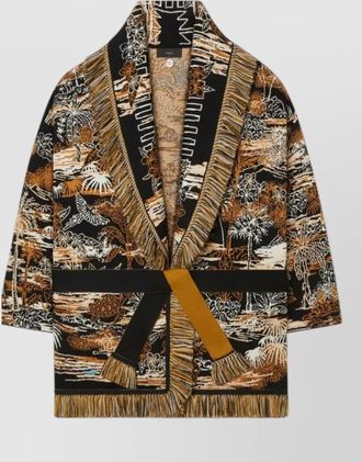 Alanui paradise long cardigan belt fringe pattern