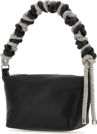 Kara Womens Embellished Handle Nappa Leather Shoulder Bag Black Lamb Fabric