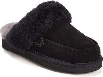 Dearfoams Fireside Melville Genuine Shearling Scuff Slipper in Black at Nordstrom, Size 10