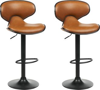 Beliani Beliani - Conjunto De 2 Sillas De Bar Modernos De Altura Regulable Sin Reposabrazos Tapizado Marr&oacute;n Dorado Piel Sint&eacute;tica Conway Ii