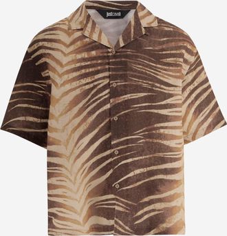 Just Cavalli linnen en katoenen overhemd met tropische print
