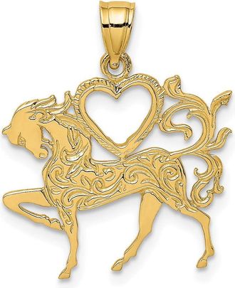 Diamond2Deal 14k Yellow Gold Textured Heart and Horse Charm Pendant