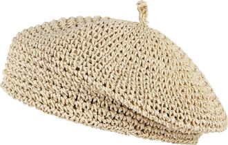 Eozy Womens Summer Beret Hat Breathable Crochet Straw Newsboy Hat Ladies French Style Beret Artist Hat for Teen Girls Beige