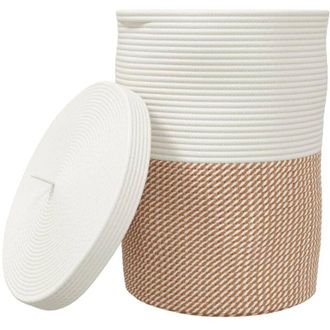 vidaXL Cesta De Almacenaje Con Tapa Algod&oacute;n Marr&oacute;n Y Blanco &Oslash;37x50 Cm Vidaxl
