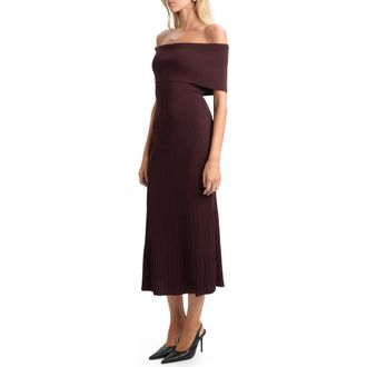 Bardot Harro Off the Shoulder Rib Midi Dress in Chocolate at Nordstrom, Size X-Large