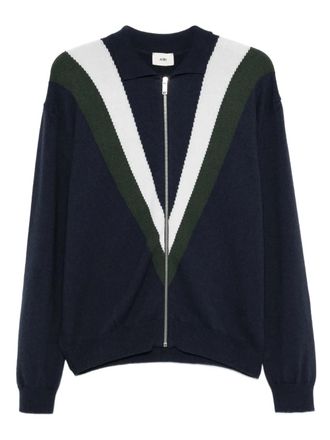 Autry v-neck zip-front cardigan - unisex - Organic Cotton/Wool - M - Blue