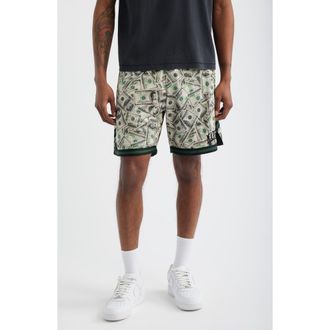 Market Money Arc Perforated Game Shorts in Green Multi at Nordstrom, Size Xx-Large