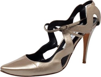 Manolo Blahnik Metallic Beige Leather Cutout Sandals