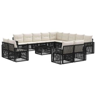 vidaXL Conjunto De Sof&aacute;s De Jard&iacute;n 14 Pcs Negro Y Blanco Crema Vidaxl