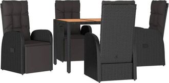 vidaXL 5 Piece Garden Dining Set Black Poly Rattan&Solid Wood Acacia Vidaxl