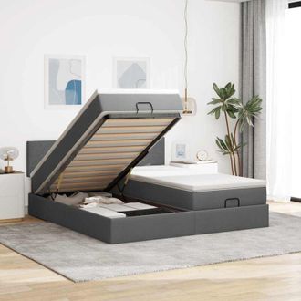 vidaXL Vidaxl - Estructura Cama Otomana Colchones Tela Gris Oscuro 180x200cm