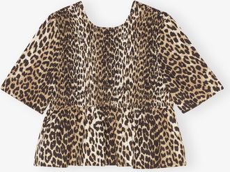 Ganni Mixed Leopard Print Smock Blouse - Size 42 Organic Cotton