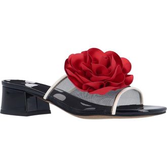 J. Rene&eacute; Myla Block Heel Sandal in Black/White/Red at Nordstrom, Size 10.5