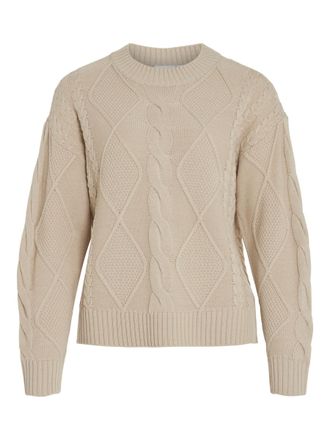 Vila Womens Vilou O-Neck L/S Cable Knit Top-Noos Pullover Sweater, Feather Gray, XXL