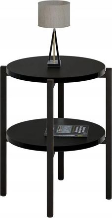 OEM Mesita De Noche Redonda Tipo Loft Con Estante, 35x35x46 Cm, Metal Negro