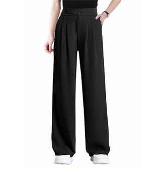 Generic ComfiChic - Elastic Waist Wide Leg Casual Pants Women Work Business Casual Flowy Trousers with Pockets (Black,S)