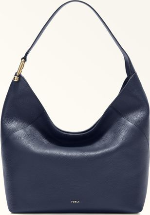 Furla Lara Shoulder Bag L Mediterraneo Blue Grained Calf Leather Woman
