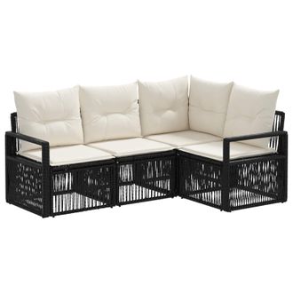vidaXL Conjunto De Sof&aacute;s De Jard&iacute;n 4 Pcs Negro Rat&aacute;n Sint&eacute;tico Vidaxl