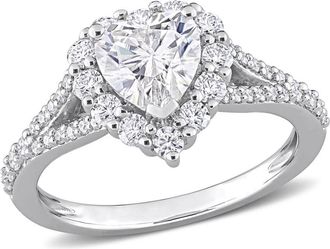Amour 1 1/2 CT DEW Created Moissanite Heart Halo Engagement Ring In Sterling Silver