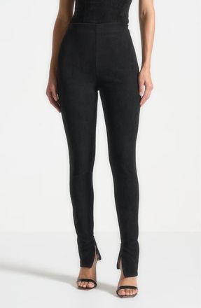 Mani&egrave;re De Voir Suede Leggings in Black at Nordstrom, Size 16
