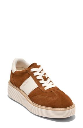 Cole Haan &Oslash;riginalGrand Max Platform Sneaker in Tobacco Suede /Ivory Leather at Nordstrom, Size 10.5
