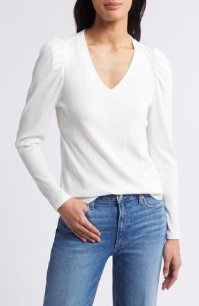 Wit & Wisdom Puff Shoulder Rib Top in White at Nordstrom Rack, Size X-Large